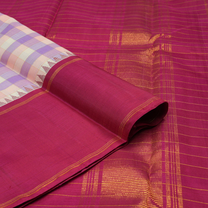 Hayagrivas Handloom Multicolour Checks Kanjivaram Silk Saree with Deep Pink Border KBD1885B5-1