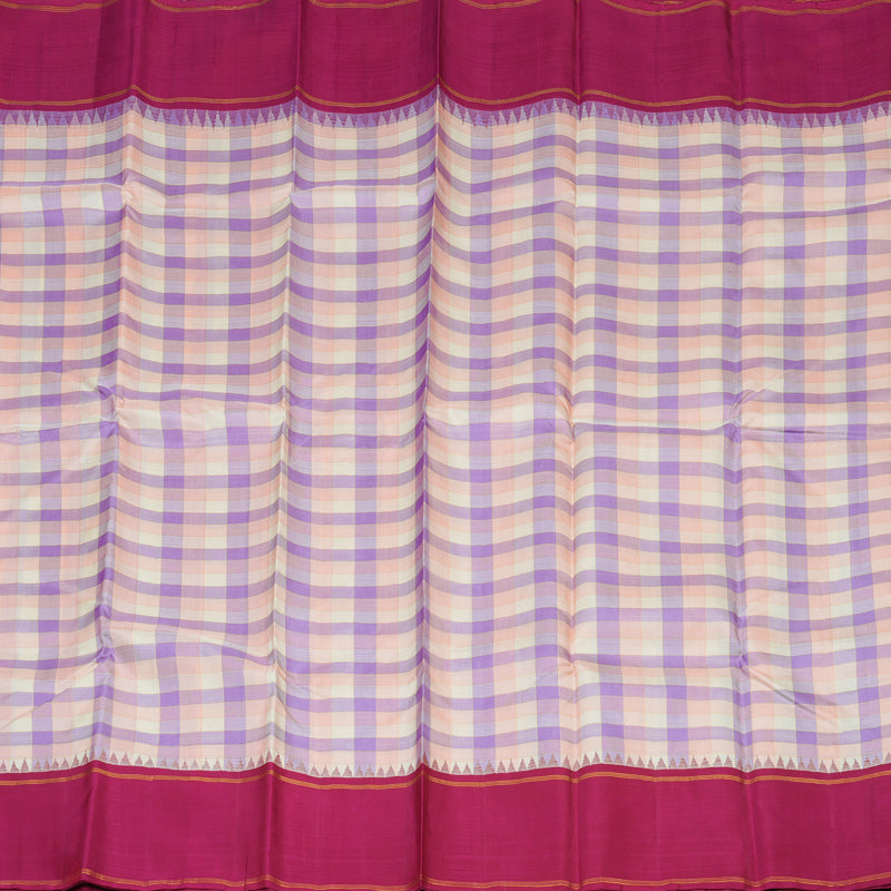 Hayagrivas Handloom Multicolour Checks Kanjivaram Silk Saree with Deep Pink Border KBD1885B5-1