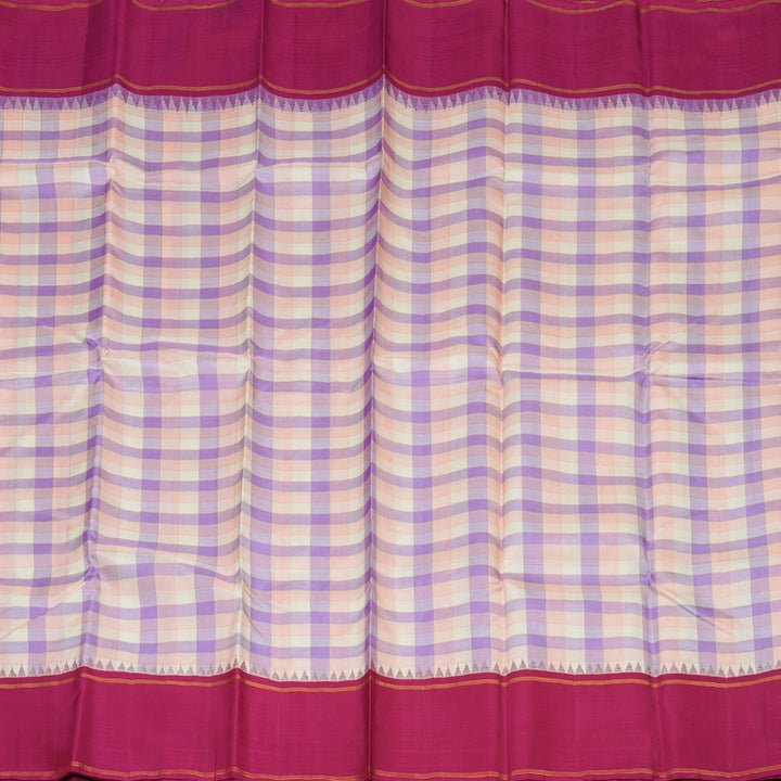 Hayagrivas Handloom Multicolour Checks Kanjivaram Silk Saree with Deep Pink Border KBD1885B5-1