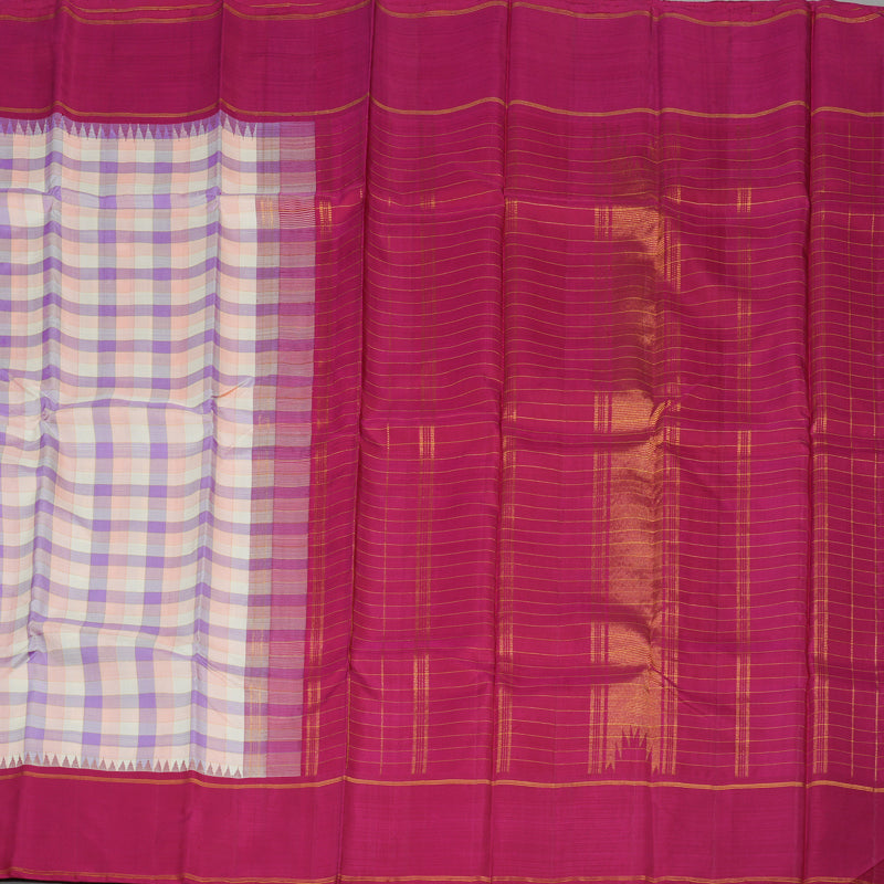 Hayagrivas Handloom Multicolour Checks Kanjivaram Silk Saree with Deep Pink Border KBD1885B5-1