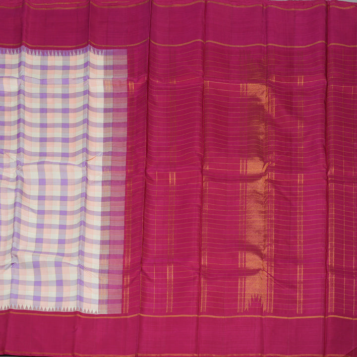 Hayagrivas Handloom Multicolour Checks Kanjivaram Silk Saree with Deep Pink Border KBD1885B5-1