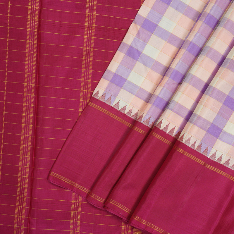 Hayagrivas Handloom Multicolour Checks Kanjivaram Silk Saree with Deep Pink Border KBD1885B5-1