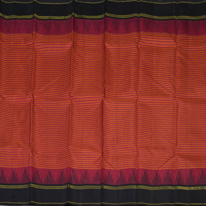 Hayagrivas Handloom Maroon & Orange Checks Kanjivaram Silk Saree with Black border KBD1886B10-1
