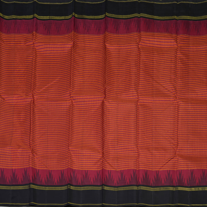 Hayagrivas Handloom Maroon & Orange Checks Kanjivaram Silk Saree with Black border KBD1886B10-1