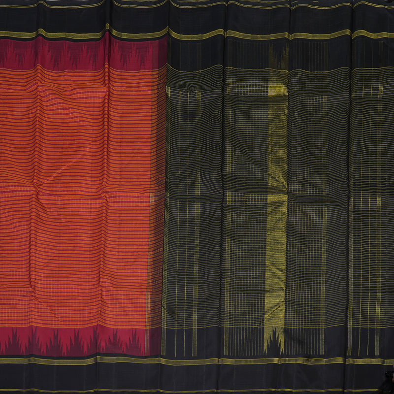 Hayagrivas Handloom Maroon & Orange Checks Kanjivaram Silk Saree with Black border KBD1886B10-1