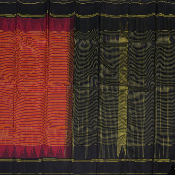 Hayagrivas Handloom Maroon & Orange Checks Kanjivaram Silk Saree with Black border KBD1886B10-1