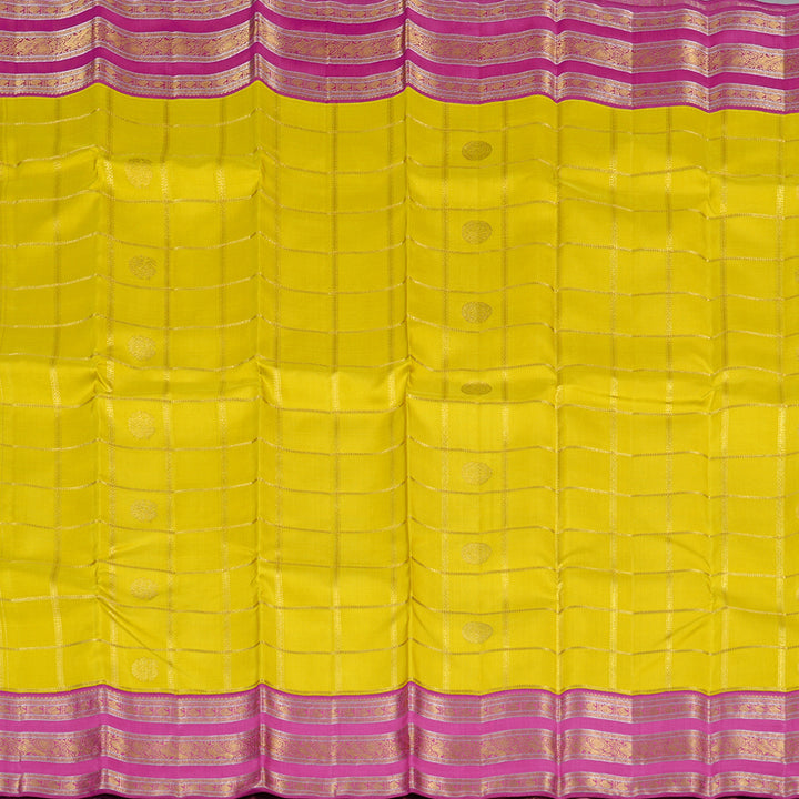 Hayagrivas Lemon Yellow Handloom Kanjivaram Silk Saree with Pink Border KBD1887B2-1