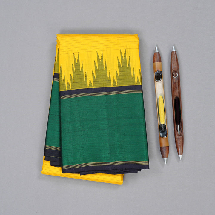 Hayagrivas Yellow Handloom Kanjivaram Silk Saree with Black Border KBD1890B1-1
