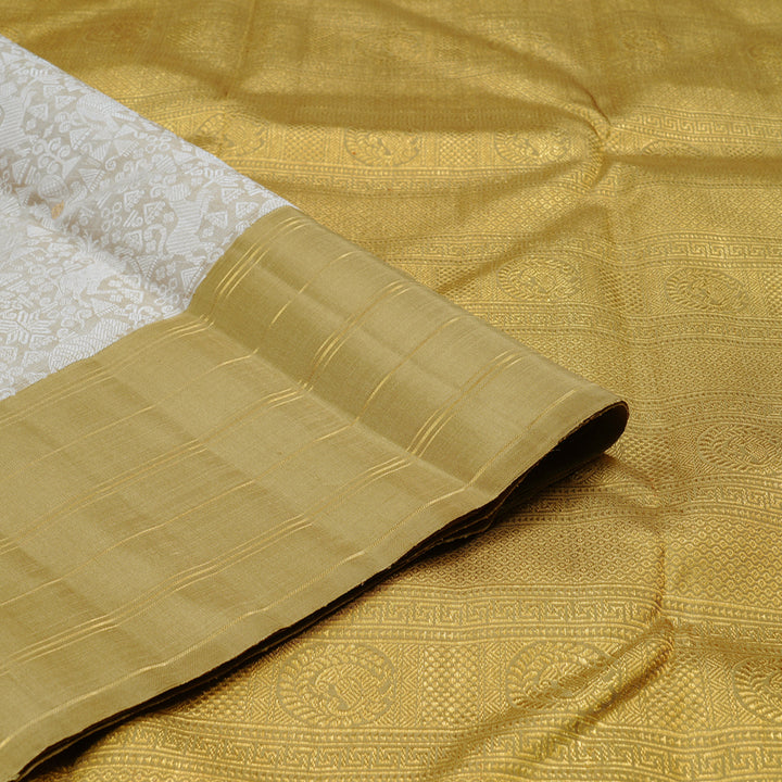Hayagrivas Silver Grey Handloom Kanjivaram Silk Saree with Sandal Border KBD1890B3-1