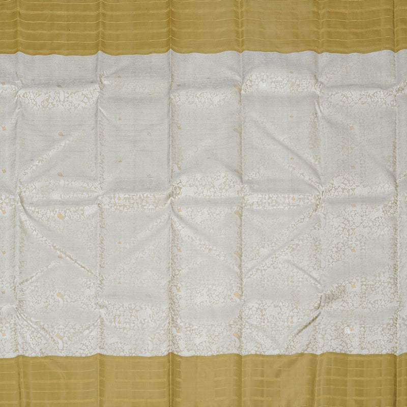 Hayagrivas Silver Grey Handloom Kanjivaram Silk Saree with Sandal Border KBD1890B3-1