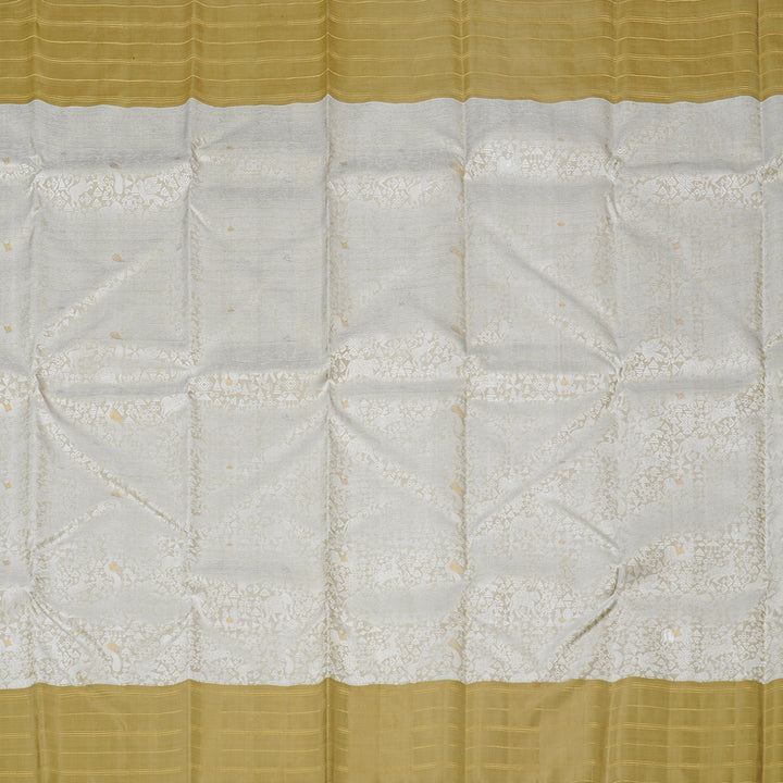 Hayagrivas Silver Grey Handloom Kanjivaram Silk Saree with Sandal Border KBD1890B3-1
