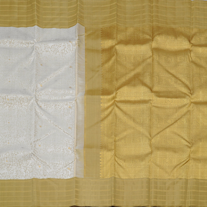 Hayagrivas Silver Grey Handloom Kanjivaram Silk Saree with Sandal Border KBD1890B3-1
