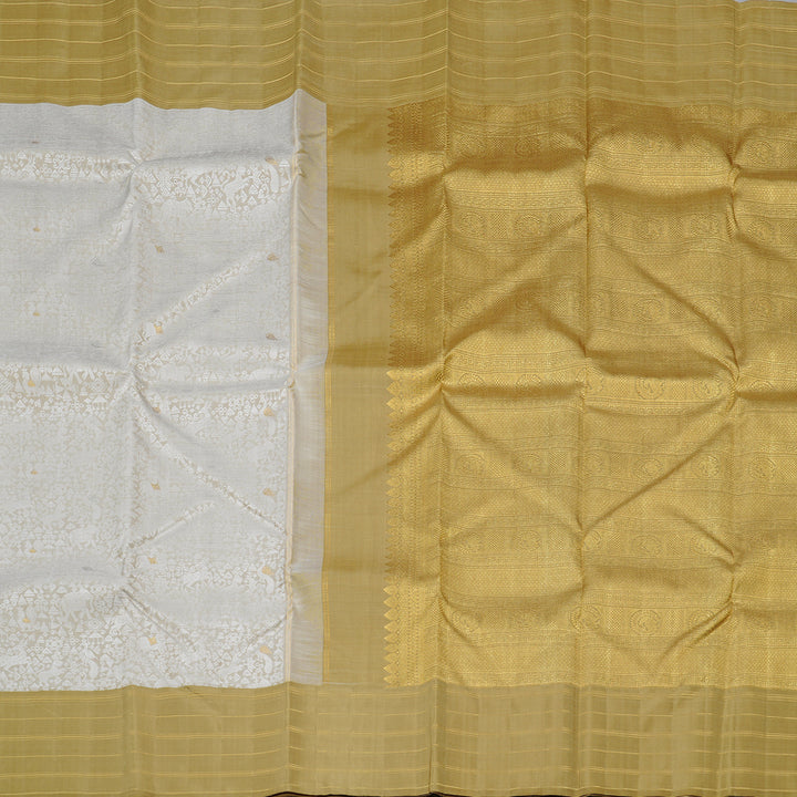 Hayagrivas Silver Grey Handloom Kanjivaram Silk Saree with Sandal Border KBD1890B3-1