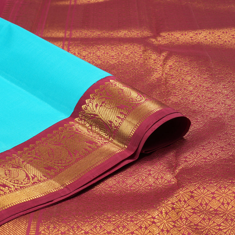 Hayagrivas Sky Blue Handloom Kanjivaram Silk Saree with Maroon Border KBD1895B1-1