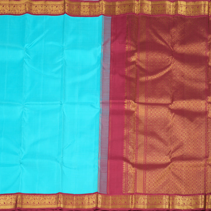 Hayagrivas Sky Blue Handloom Kanjivaram Silk Saree with Maroon Border KBD1895B1-1