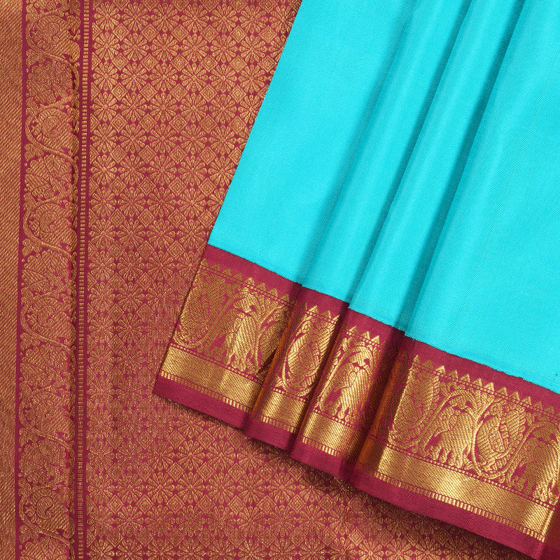 Hayagrivas Sky Blue Handloom Kanjivaram Silk Saree with Maroon Border KBD1895B1-1