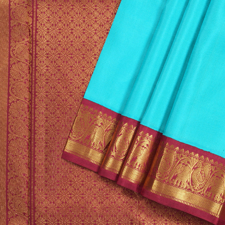 Hayagrivas Sky Blue Handloom Kanjivaram Silk Saree with Maroon Border KBD1895B1-1