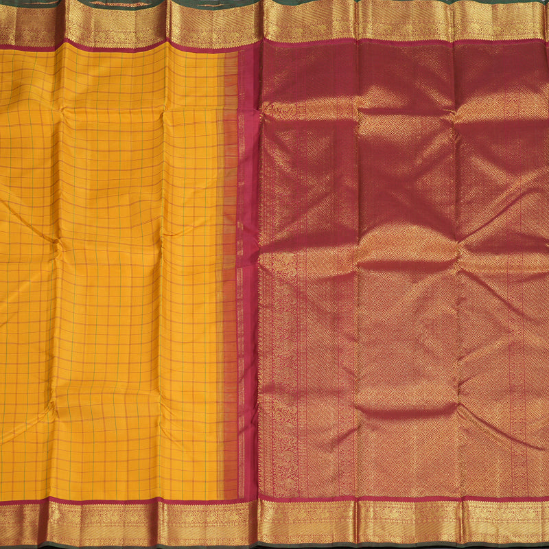 Hayagrivas Mustard Yellow Handloom Kanjivaram Silk Saree with Maroon Border KBD1895B4-1