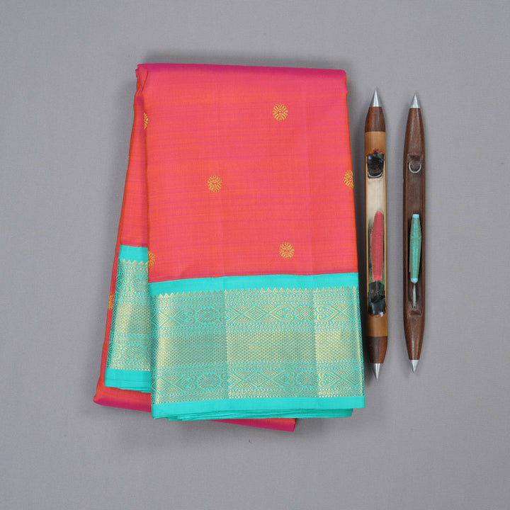 Hayagrivas Handloom Kanjivaram Silk Saree in Enchanting Orangish Pink KBD1895B6-3