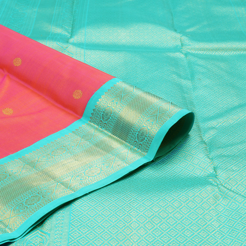 Hayagrivas Handloom Kanjivaram Silk Saree in Enchanting Orangish Pink KBD1895B6-3