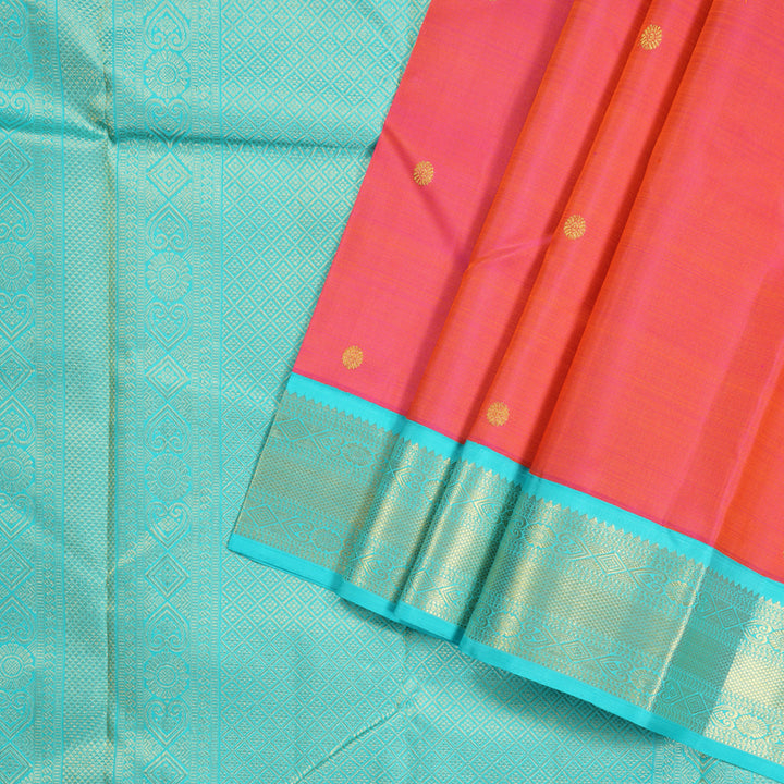 Hayagrivas Handloom Kanjivaram Silk Saree in Enchanting Orangish Pink KBD1895B6-3
