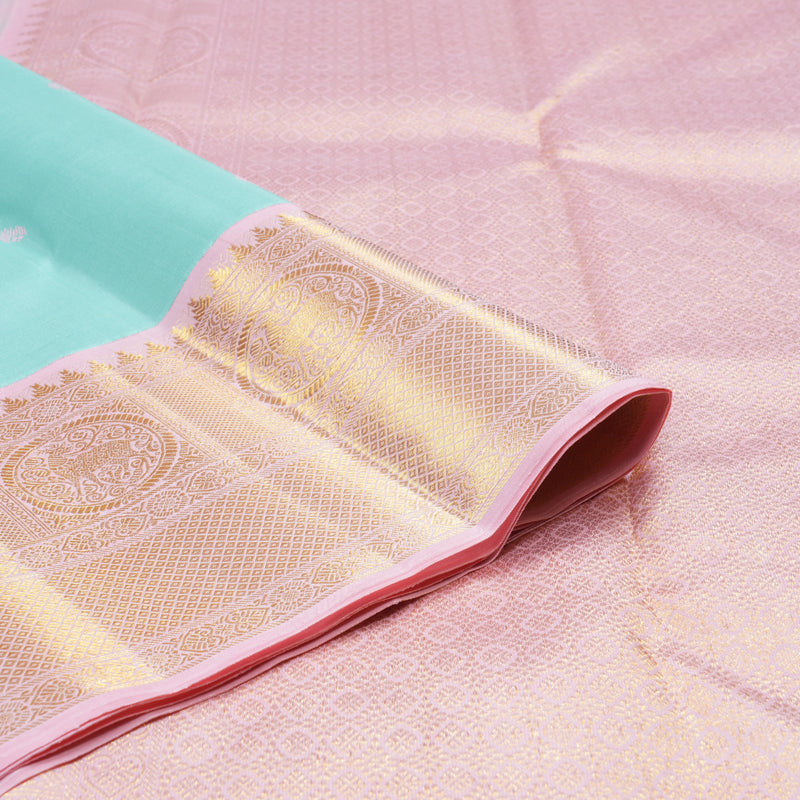 Hayagrivas Light Sky Blue Handloom Kanjivaram Silk Saree with Baby Pink Border KBD1899B1-1