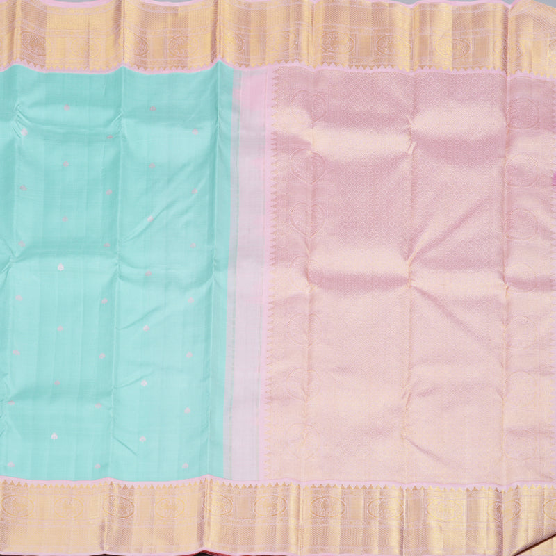 Hayagrivas Light Sky Blue Handloom Kanjivaram Silk Saree with Baby Pink Border KBD1899B1-1