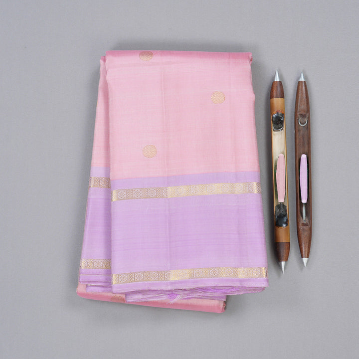 Hayagrivas Onion Pink Handloom Kanjivaram Silk Saree with Lavender Border KBD1899B6-1