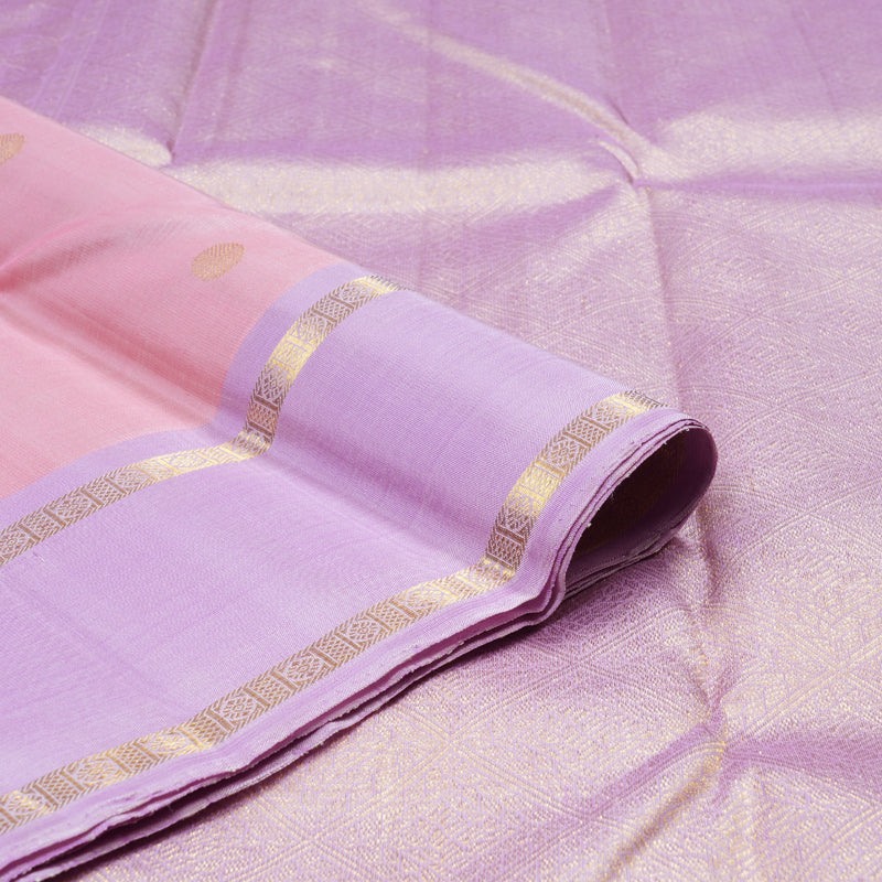 Hayagrivas Onion Pink Handloom Kanjivaram Silk Saree with Lavender Border KBD1899B6-1