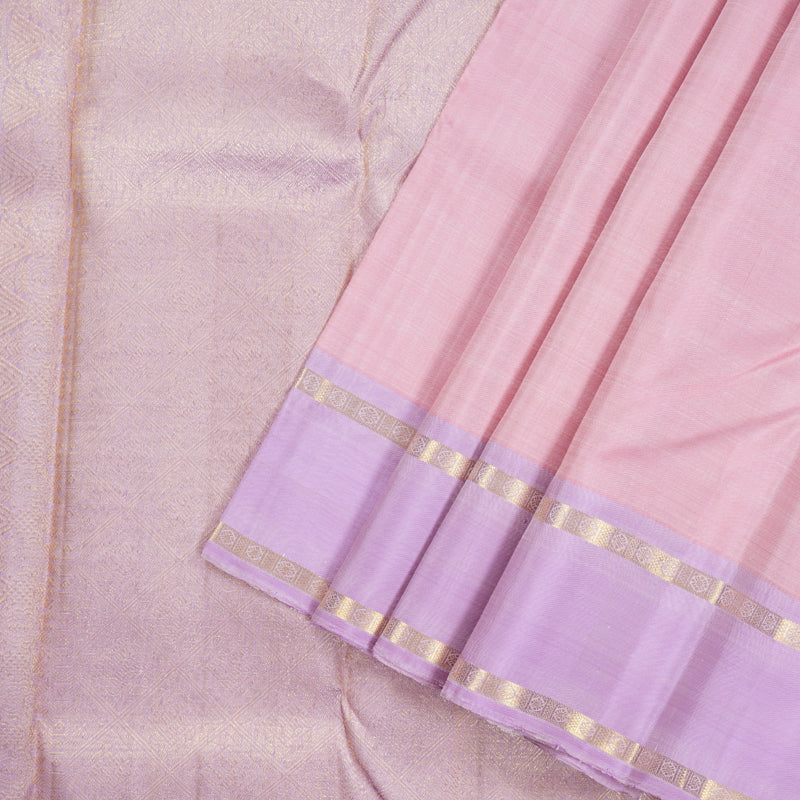 Hayagrivas Onion Pink Handloom Kanjivaram Silk Saree with Lavender Border KBD1899B6-1