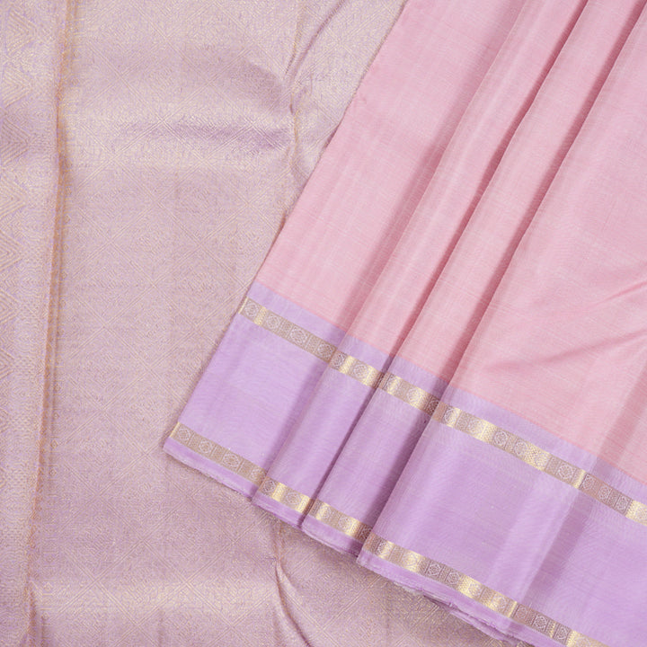 Hayagrivas Onion Pink Handloom Kanjivaram Silk Saree with Lavender Border KBD1899B6-1