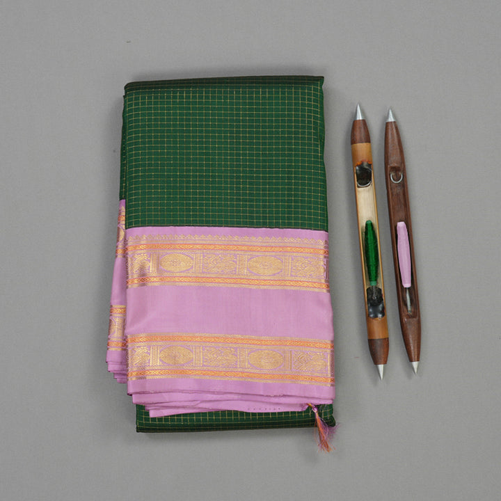 Hayagrivas Handloom Bottle Green Kanjivaram Silk Saree with Lavendar border KBD1914B6-1