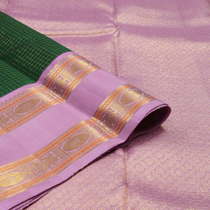 Hayagrivas Handloom Bottle Green Kanjivaram Silk Saree with Lavendar border KBD1914B6-1