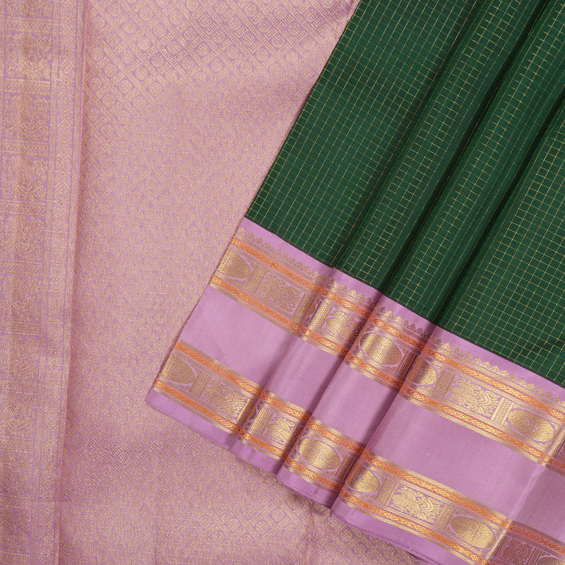 Hayagrivas Handloom Bottle Green Kanjivaram Silk Saree with Lavendar border KBD1914B6-1