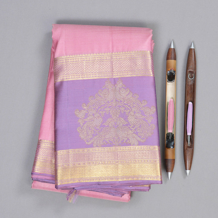 Hayagrivas Baby Pink Handloom Kanjivaram Silk Saree with Lavender Border KBD1915B2-1