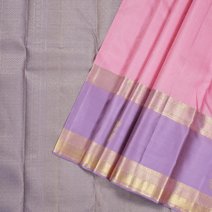 Hayagrivas Baby Pink Handloom Kanjivaram Silk Saree with Lavender Border KBD1915B2-1