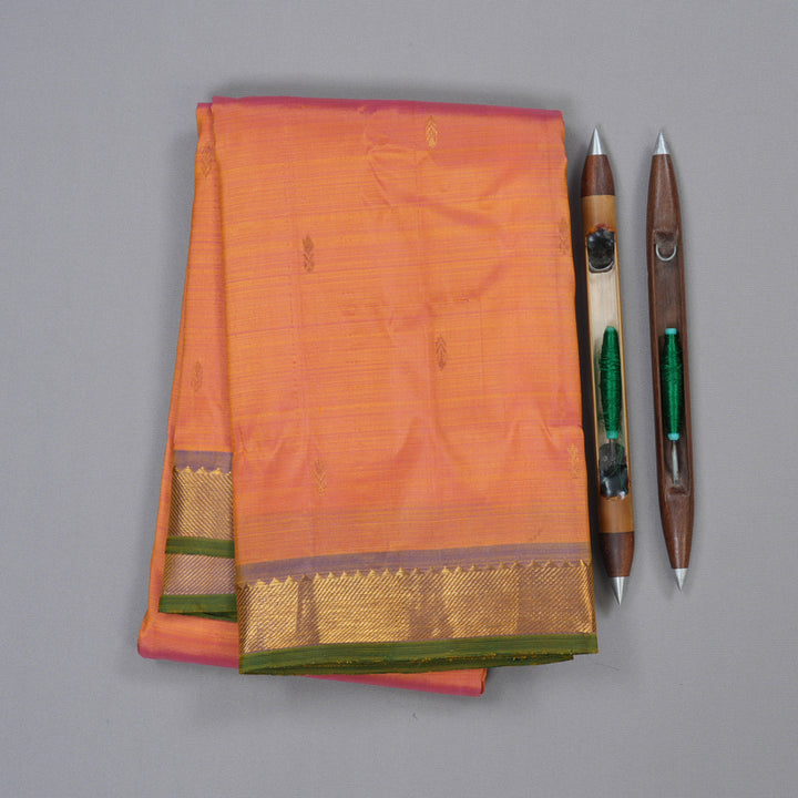 Hayagrivas Dual Tone (Pink With Yellow) Handloom Kanjivaram Silk Saree with Dual Tone (Blue With Yellow) Border KBD1921B4-23