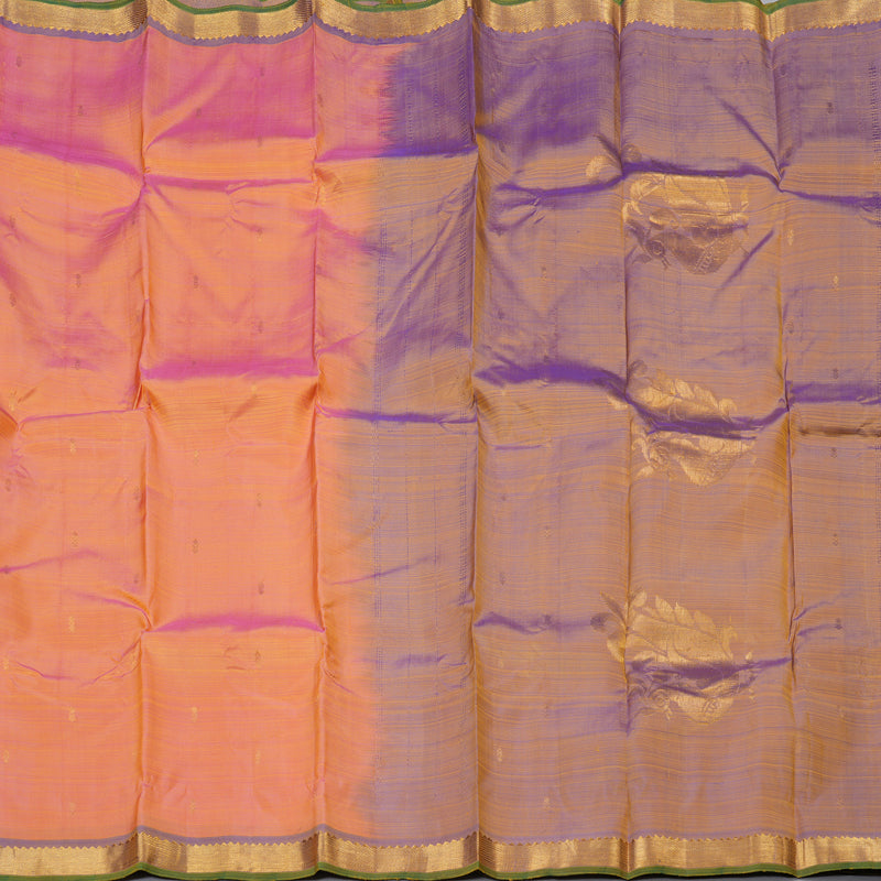 Hayagrivas Dual Tone (Pink With Yellow) Handloom Kanjivaram Silk Saree with Dual Tone (Blue With Yellow) Border KBD1921B4-23