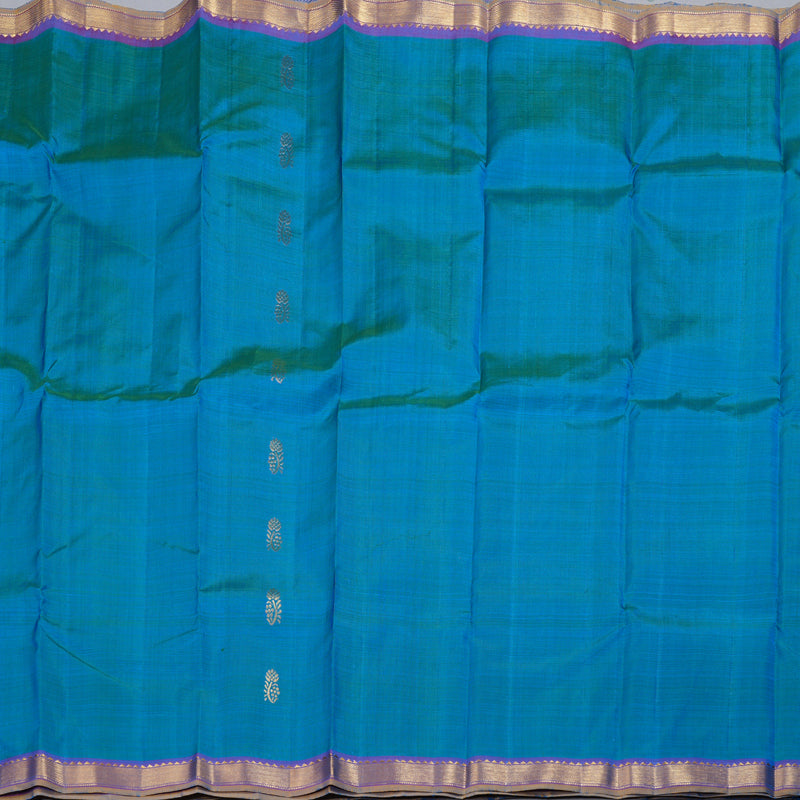 Hayagrivas Peacock Blue Handloom Kanjivaram Silk Saree with Purple Border KBD1921B5-3