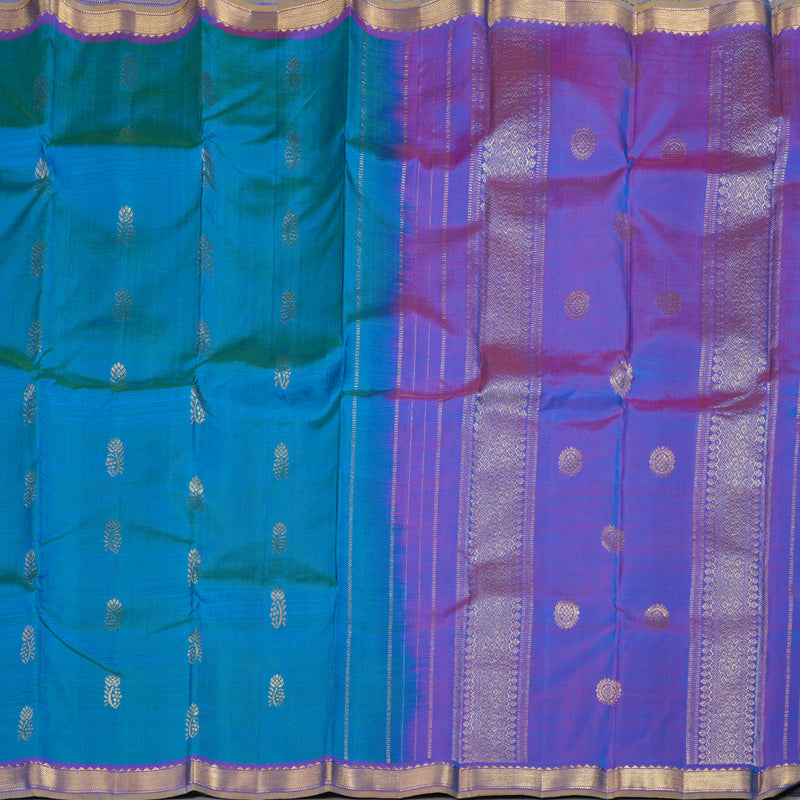 Hayagrivas Peacock Blue Handloom Kanjivaram Silk Saree with Purple Border KBD1921B5-3