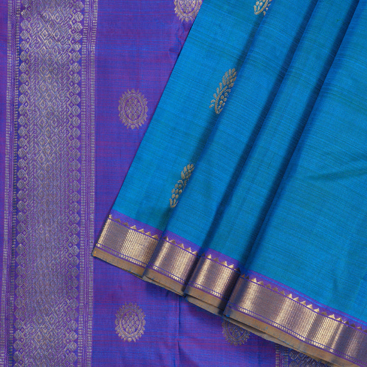 Hayagrivas Peacock Blue Handloom Kanjivaram Silk Saree with Purple Border KBD1921B5-3