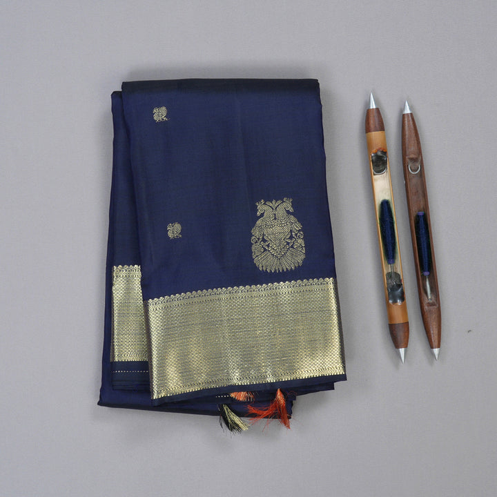 Hayagrivas Handloom Kanjivaram Silk Saree in Opulent Dark Blue KBD1921B7-14