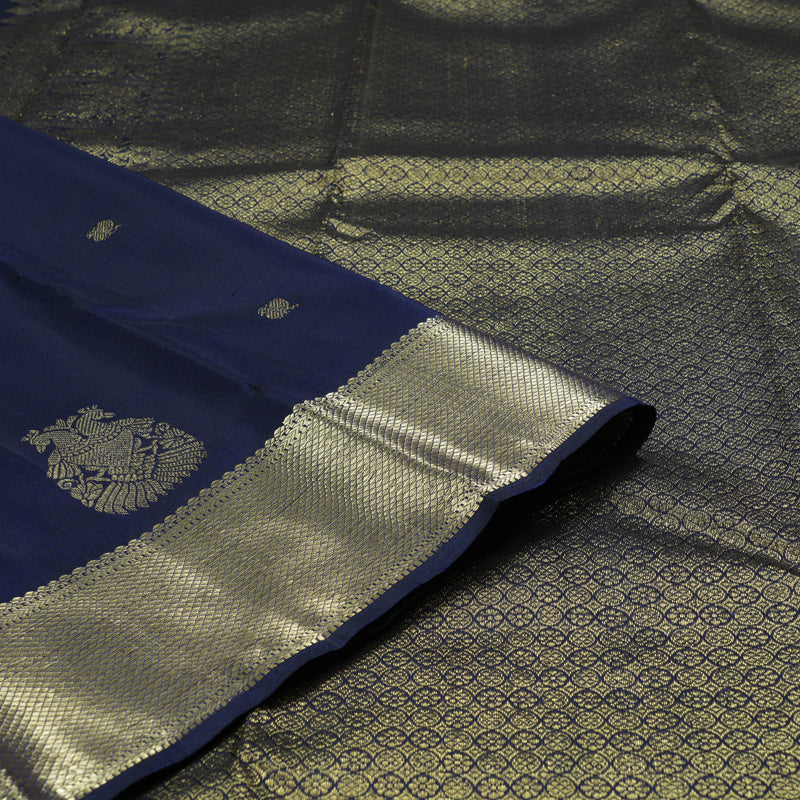 Hayagrivas Handloom Kanjivaram Silk Saree in Opulent Dark Blue KBD1921B7-14
