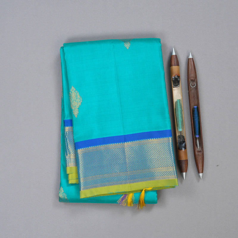 Hayagrivas Handloom Kanjivaram Silk Saree in Mesmerisig Sea Blue KBD1921B7-15