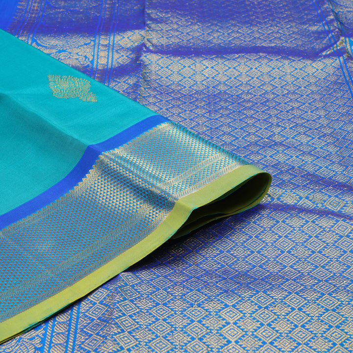 Hayagrivas Handloom Kanjivaram Silk Saree in Mesmerisig Sea Blue KBD1921B7-15