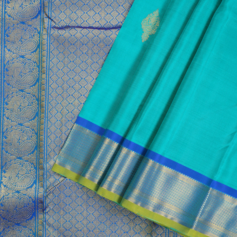 Hayagrivas Handloom Kanjivaram Silk Saree in Mesmerisig Sea Blue KBD1921B7-15