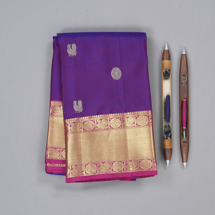Hayagrivas Purple Handloom Kanjivaram Silk Saree with Pink Border KBD1921B7-8