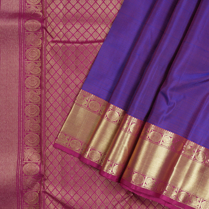 Hayagrivas Purple Handloom Kanjivaram Silk Saree with Pink Border KBD1921B7-8