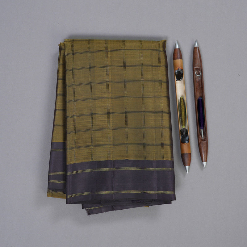 Hayagrivas Fenugreek Handloom Kanjivaram Silk Saree with Dark Plum Purple Border KBD1924B7-1
