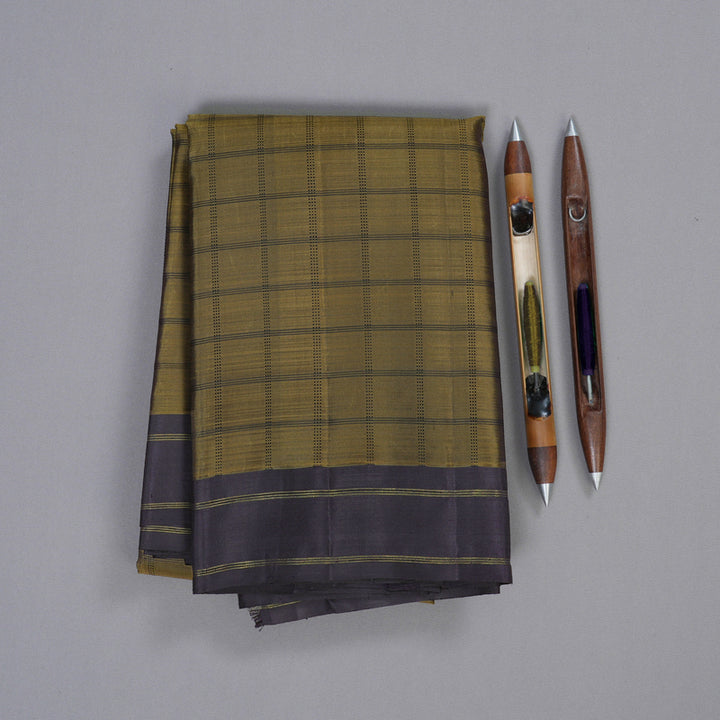 Hayagrivas Fenugreek Handloom Kanjivaram Silk Saree with Dark Plum Purple Border KBD1924B7-1
